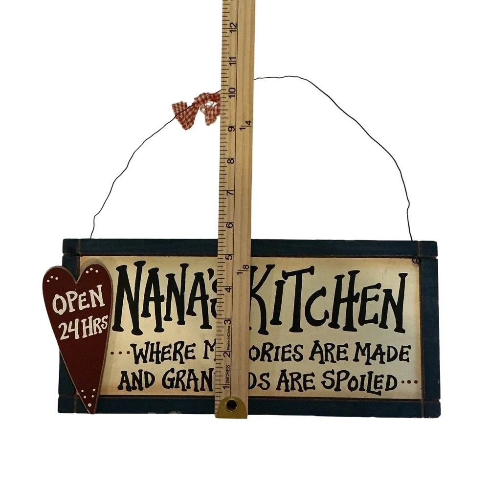 Nana's Kitchen Rustic Wood Wall Sign Primitive Farmhouse‎ Decor Heart Gingham